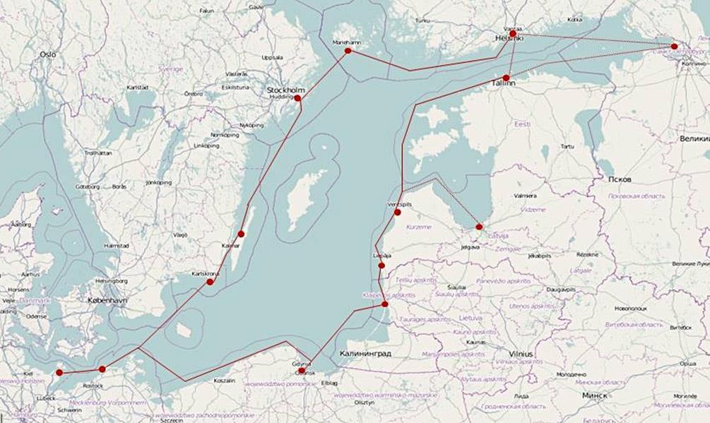 6.pielikums Tipiskākie burāšanas maršruti Baltijas jūras reģionā Maršruts Baltijas jūras apceļošanas maršruts Apraksts Tipisks Baltijas jūras apceļošanas maršruts (turp un atpakaļ) var ilgt apmēram