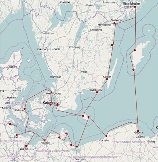 Maršruts Apraksts Baltijas jūras rietumu loka maršruts Baltijas jūras rietumu loka maršrutā 132 populārākās jahtu ostas Baltijas jūrā Vācijā ir Flensburga (Flensburg)/Sonderborga (Dānija), Ķīle