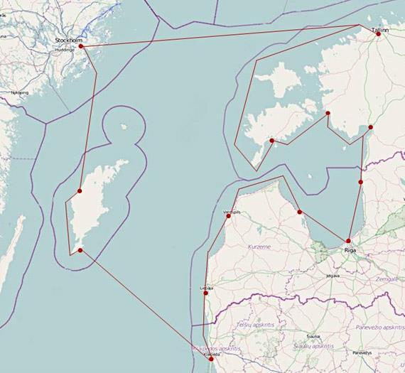 Maršruts Apraksts Baltijas valstu loka maršruts 133 Lielākoties burāšana sākas Stokholmā, Gotlandes vai kādā citā Zviedrijas ostā.