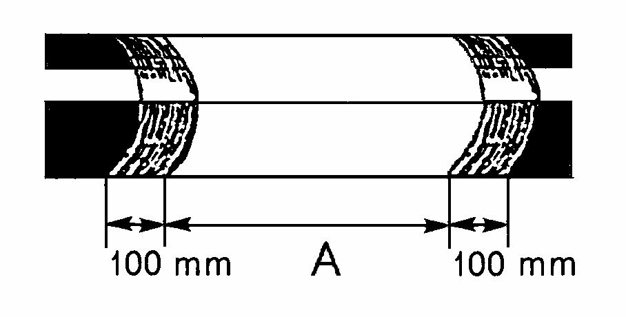 8. Pārliecināties, ka alumīnija čaula platumā A un apvalkcauruĝu gali 2x100 mm platumā ir sausi, tīri un nav taukaini.