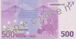 PRETVILTOŠANAS ELEMENTI Euro banknotēs iestrādāti vairāki augsto tehnoloģiju pretviltošanas elementi. Vienmēr pārbaudiet vairākus elementus.