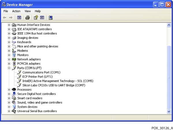 Datu pārvaldība Att. 5-10. Aparatūras saraksts logā Ierīču pārvaldnieks (Device Manager), paraugs 23. Veiciet dubultklikšķi uz opcijas Silicon Labs CP210x USB to UART Bridge.