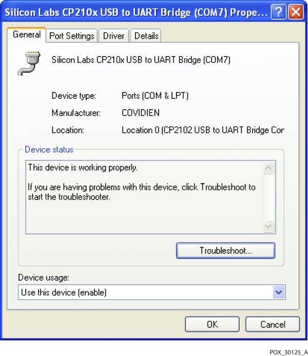 Saziņa ar ārējiem datiem Att. 5-11. Sākotnējais USB to UART Bridge rekvizītu logs, paraugs 24. Noklikšķiniet uz cilnes Porta iestatījumi (Port Settings). 25.