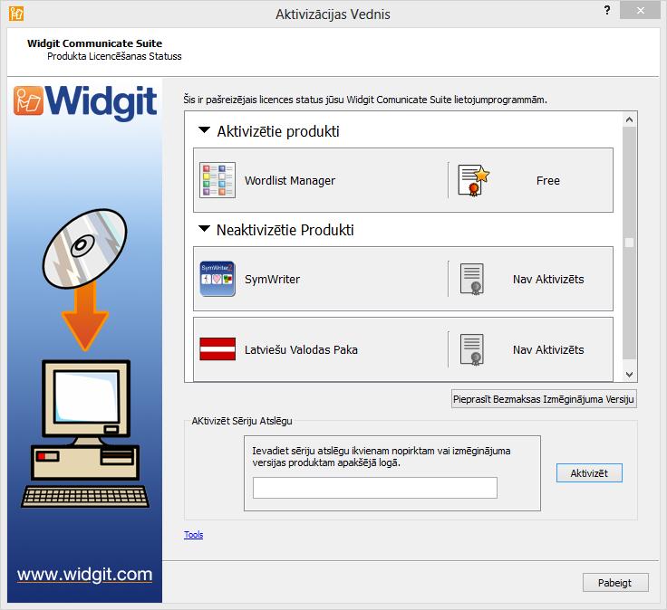 Aktivizācijas instrukcija 1. solis: Atveriet Widgit Product Activator Pēc tā atvēršanas jūs varat: 1. Redzēt pašreizējo licences statusu jūsu Widgit Communicate Suite produktiem. 2.