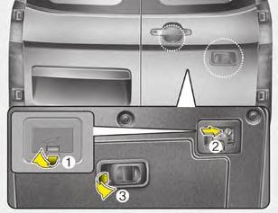 A tips B tips otq047015 otq047015g D070300AeN Aizmugurējo durvju atvēršana avārijas gadījumā (ja automašīna attiecīgi aprīkota) Jūsu automašīnai ir svira aizmugurējo durvju atvēršanai ārkārtas