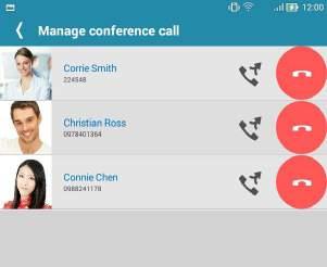 Konferences zvana pārvaldība Konferences zvana laikā varat privātai sarunai atdalīt kontaktu no konferences grupas vai atvienot