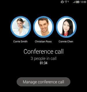 Ekrānā Konferences zvans pieskarieties Manage conference call (Pārvaldīt konferences zvanu), lai atvērtu konferences zvana
