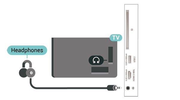 Austiņas Varat pievienot austiņas portam televizora sānos. Savienojums ir 3,5 mm minispraudnis. Austiņu skaļumu varat noregulēt atsevišķi.