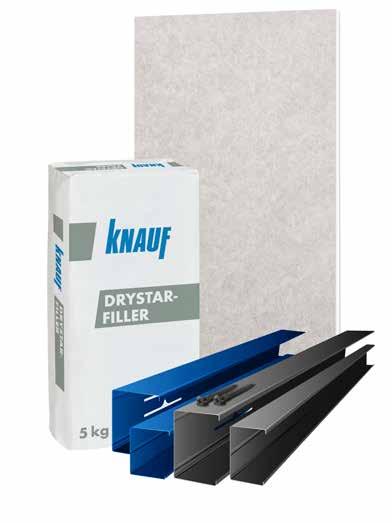 Knauf Drystar sistēmas komponenti Knauf Drystar-Board Knauf Drystar Filler Mitro telpu karkasa konstrukcijas ar pretkorozijas aizsardzību atbilstoši C3 (melnās) un C5M (zilās) klases prasībām Skrūves