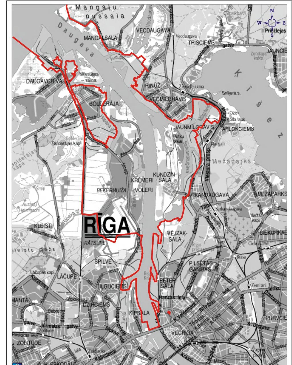 2.2. Rīgas brīvostai piegulošo teritoriju raksturojums Ostas teritorijas robežas ir izstieptas abpus Daugavas upei - no Vanšu tilta līdz moliem - un tai piegulošajos ūdens baseinos, tādējādi aizņemot