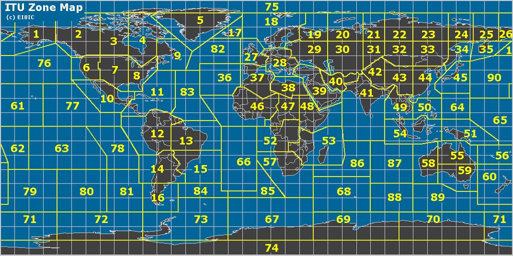 ITU zonu karte Arī radioamatieri lieto šo dalījumu dažādiem mērķiem, pārsvarā, lai novērtētu savus sasniegumus DX tālsakaru veikšanā un dažu sacensību organizēšanas