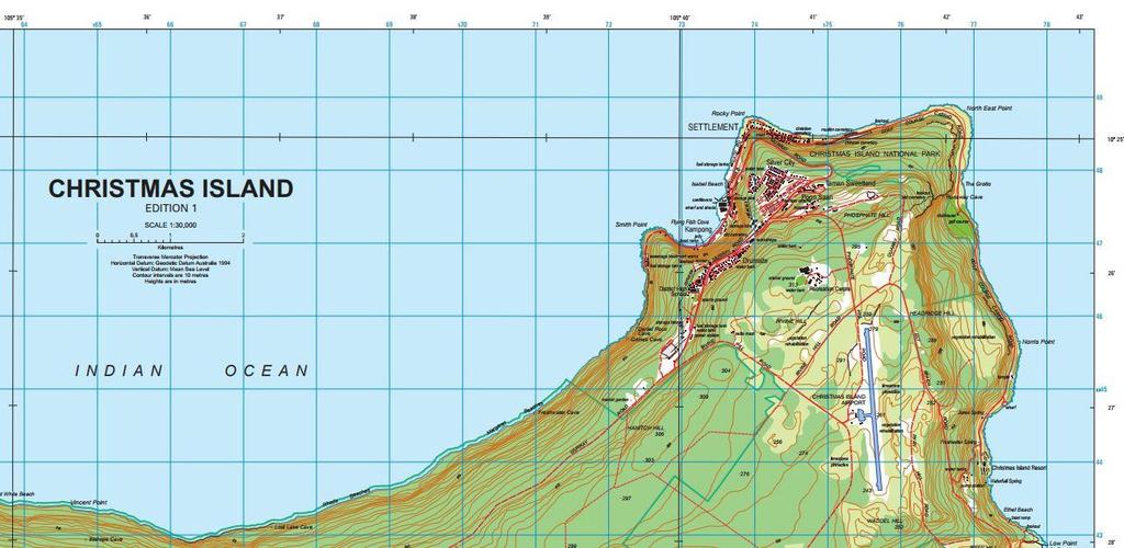7.uzd. Topogrāfiskā karte Ģeogrāfijas 35.Valsts olimpiādes Otrais Posms (Novados) 1.Kartē attēlotais Ziemassvētku salas fragments ir raksturīgs visai salai.
