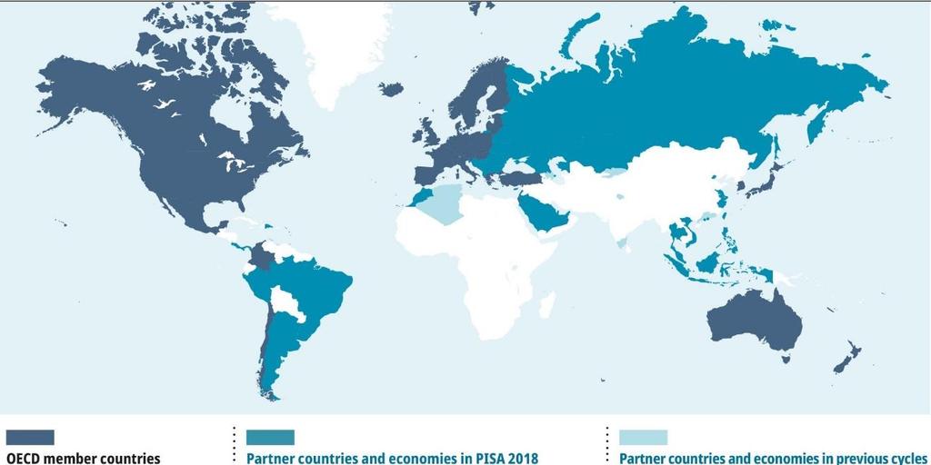 OECD PISA 2018 DALĪBVALSTU KARTE OECD valstis Partnervalstis, kas