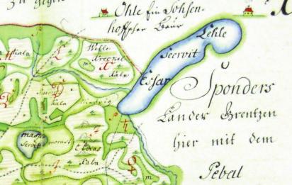 Attēlā: senā karte. Zosēnu valsts muižas 1757.gadā sastādītā mērnieka L.Vasmunda karte, kurā pie Lielā Dzērvītes ezera fiksēti senākie vietvārdi (Elkas, Rudiņu kalni u.c.).