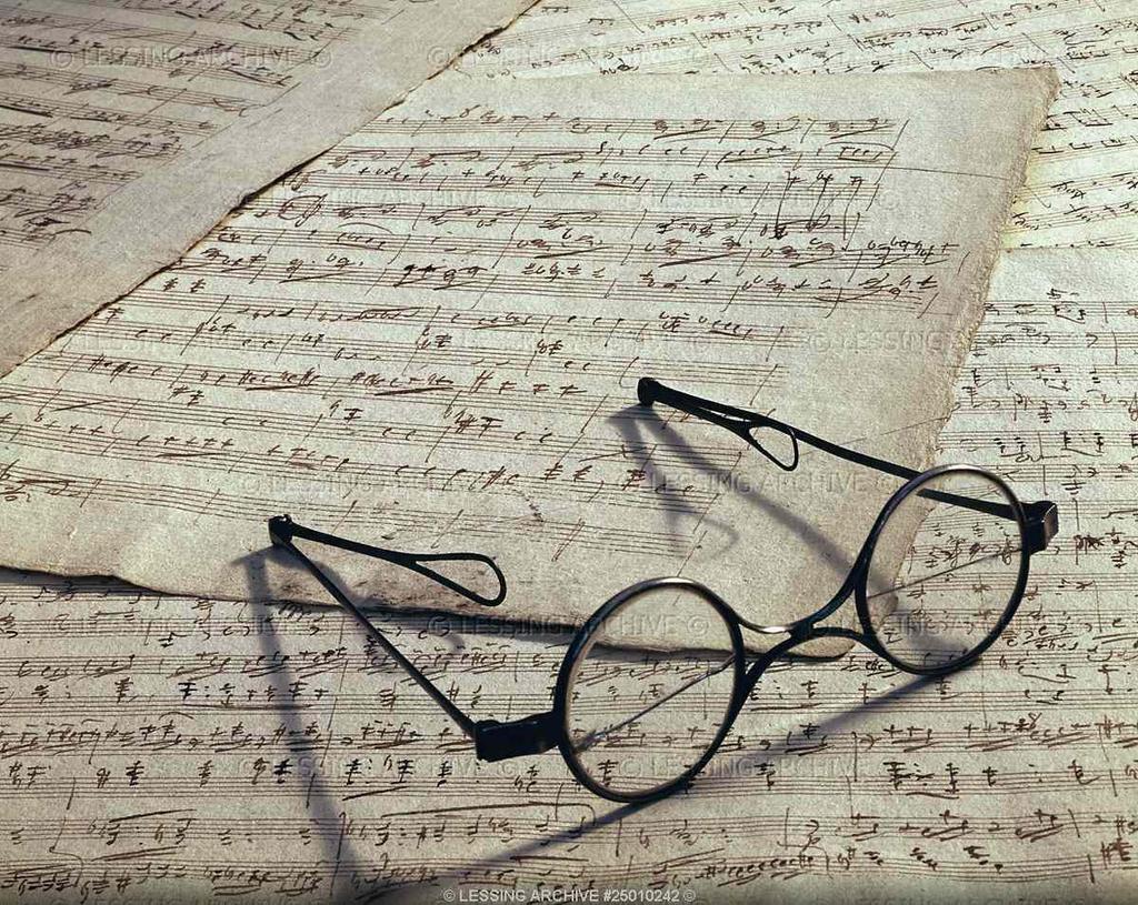 Franz Schubert brilles uz dziesmu cikla «Grietiņa pie ratiņa» manuskripta.