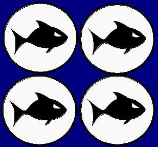 Zivis Četras spēļu zivis ir izvietotas speciālā traukā tā, kā redzams attlēlā.