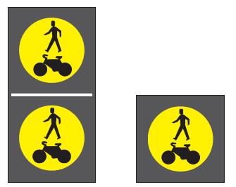 Lai informētu par neregulējamu gājēju pāreju vai vietu, kur satiksme netiek regulēta un brauktuvi šķērso velosipēdu ceļš vai gājēju un