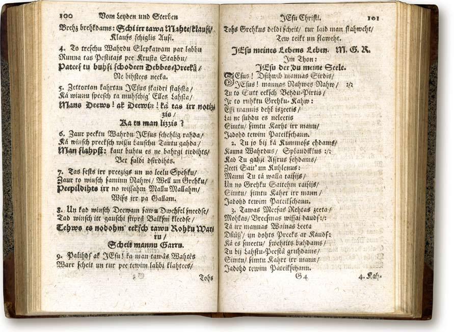 E. Gliks. Klaus mana Dvēsel! Kāda grūta vaida (1690) Latviska dziesmu grāmata. Rīga, 1696, 100.