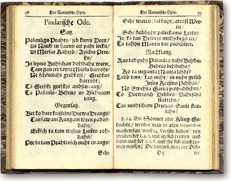 44 XXIII. J. Višmanis. Pindara oda (1697) Der Unteutsche Opitz. Riga, 1697, 56., 57. lpp.