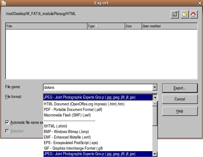 DARBA SĀKUMS, tiek saglabāts Eksportēt (komanda File / Export) var tikai pa vienam slīdam. Slīdi.