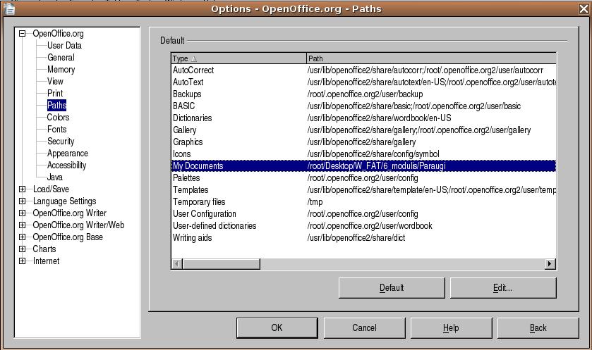 mainītu lietotnes pamatopcijas: izmanto komandu Tools / Options...; sadaļas OpenOffice.