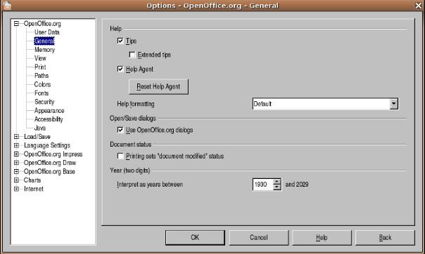 6. modulis. DARBA SĀKUMS 11. Kurā dialoga loga Options sadaļas OpenOffice.