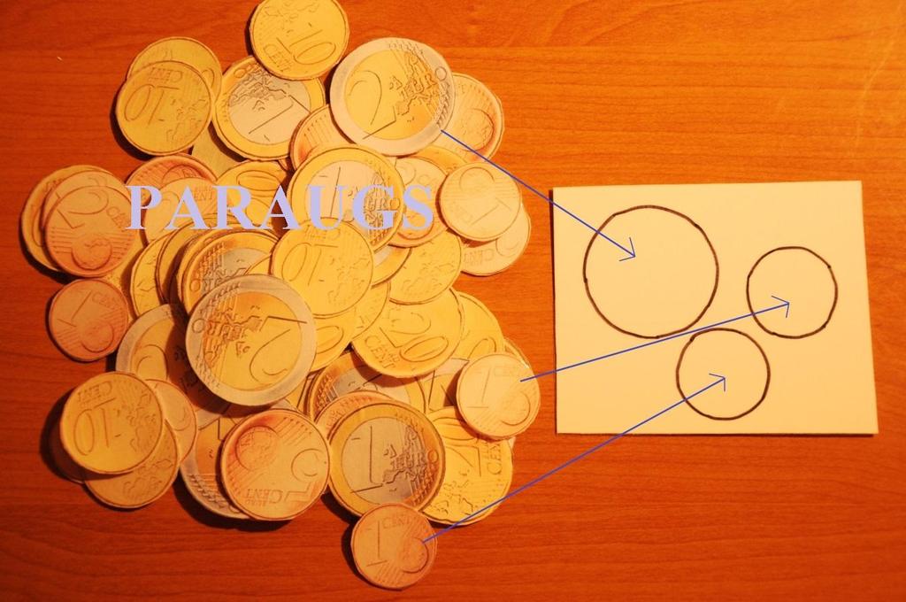 9) "Atrast monētai mājiņu" Mērķis: veidot izpratni par naudu, tās vērtību.
