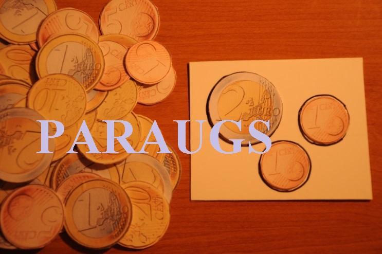 Materiāli: izdrukātas un pie kartona pielīmētas centu monētas un kartona kartītes ar ievilktiem aplīšiem. Rotaļas apraksts.