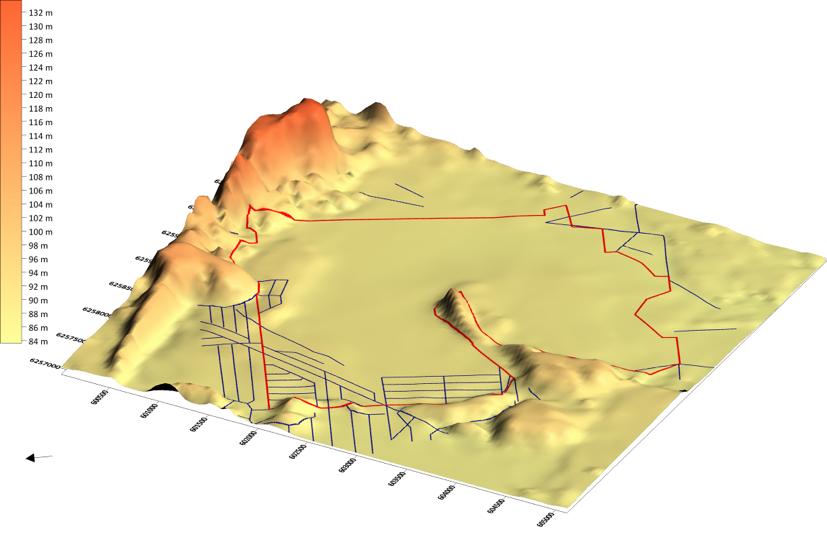 Rožu purvs Dabas lieguma Rožu purvs reljefa virsmas 3D modelis. Attēlā redzami grāvji dabas lieguma teritorijā.