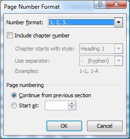 Continue from previous section nozīme, ka numerācija tiek veidota turpinot iepriekšējās sekcijas numerāciju. Start at: nozīme, ka jāsāk numerāciju ar konkrēto numuru, kuru var ierakstīt lodziņā.