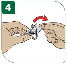 4 - Noņemiet aizsargplēvi no flakona adaptera iepakojuma.