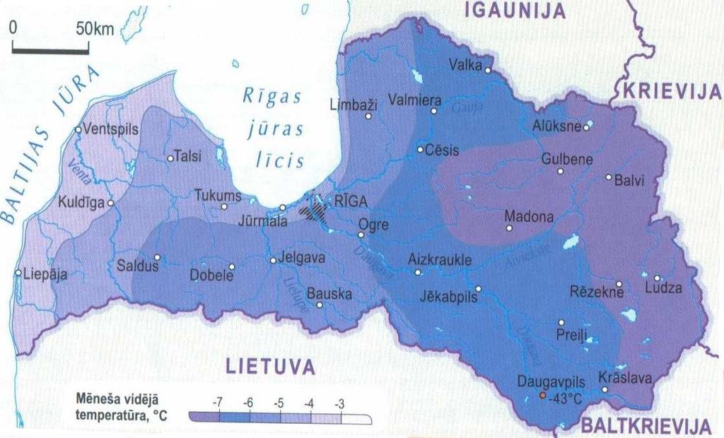attēls 1.2.2. Latvijas klimata karte. Jaunais pasaules ģeogrāfijas atlants, Rīga: Jāņa sēta, 2009.
