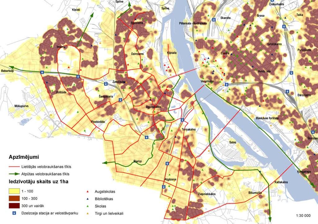 Detalizētie velosatiksmes tīkla attīstības priekšlikumi Lēnsatiksmes zonas - 30 km/h zonas, dzīvojamās zonas