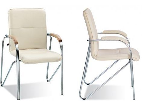 Apmeklētāju krēsls SAMBA Mākslīgās ādas krēsli, ar rokturiem (koka elementi). Liekami viens uz otra.