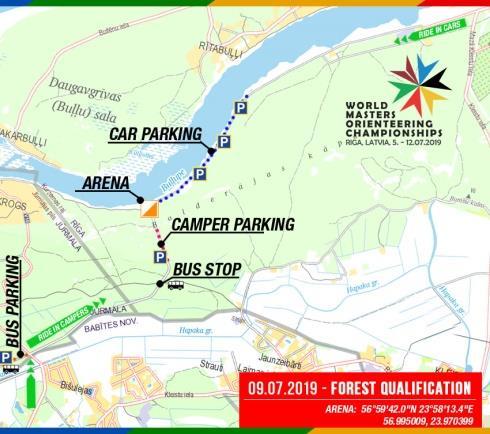 Forest Qualification, Tuesday 9th July, Arena Bumbukalns Getting there and parking If you are coming by bus, minibus or camper Road marking for buses, minibuses, campers will start from Riga Jurmala