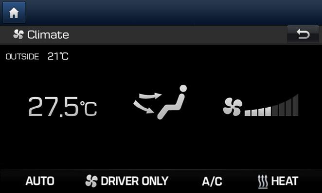 Klimata kontroles sistēmas lietošana (*ja ir aprīkojumā) Klimata kontroles sistēmas pašreizējo stāvokli var redzēt sistēmas ekrānā. Nospiediet automašīnas [CLIMATE] pogu.