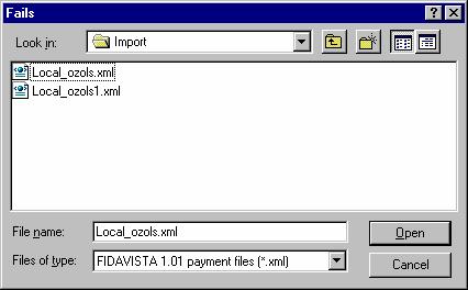 Importa faila izvēles logu atver, noklikšķinot uz ikonas importa faila formāts un faila vārds.