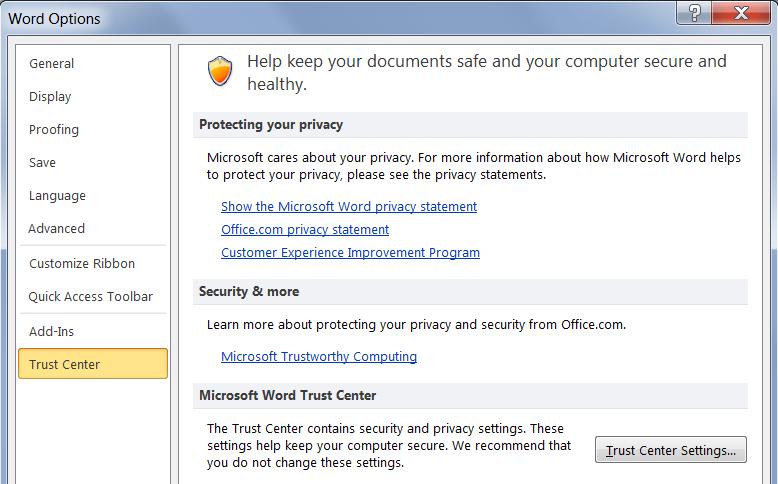 Microsoft Outlook 2010 drošības