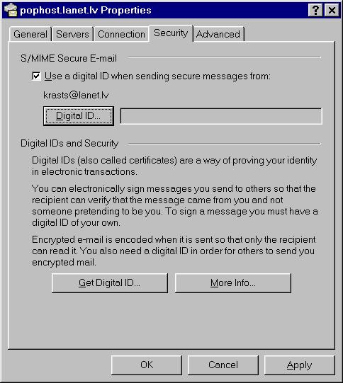 E-mail serveru deklarācija Microsoft Outlook Express