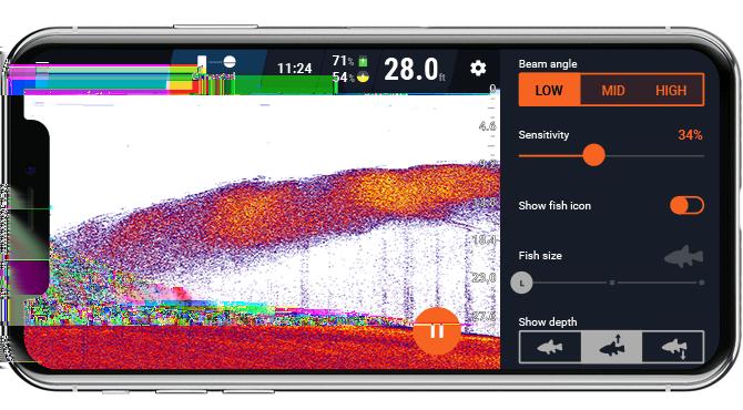 If you use a high sensitivity, the sonar display will show everything, including small baitfish and floating debris in the water.