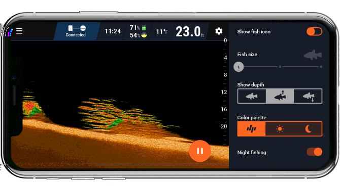 The Night Fishing feature should be turned on when fishing at night or in low light conditions. With the Deeper START it can be activated immediately, whereas with the Deeper PRO, PRO+ and 3.