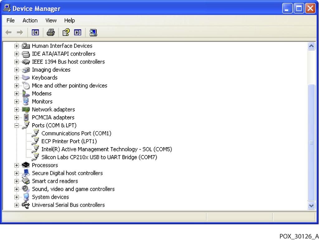 Datu pārvaldība 22. Parādītajā sarakstā atlasiet opciju Porti. 5-10. attēls. Aparatūras saraksta paraugs logā Device Manager (Ierīču pārvaldnieks) 23.