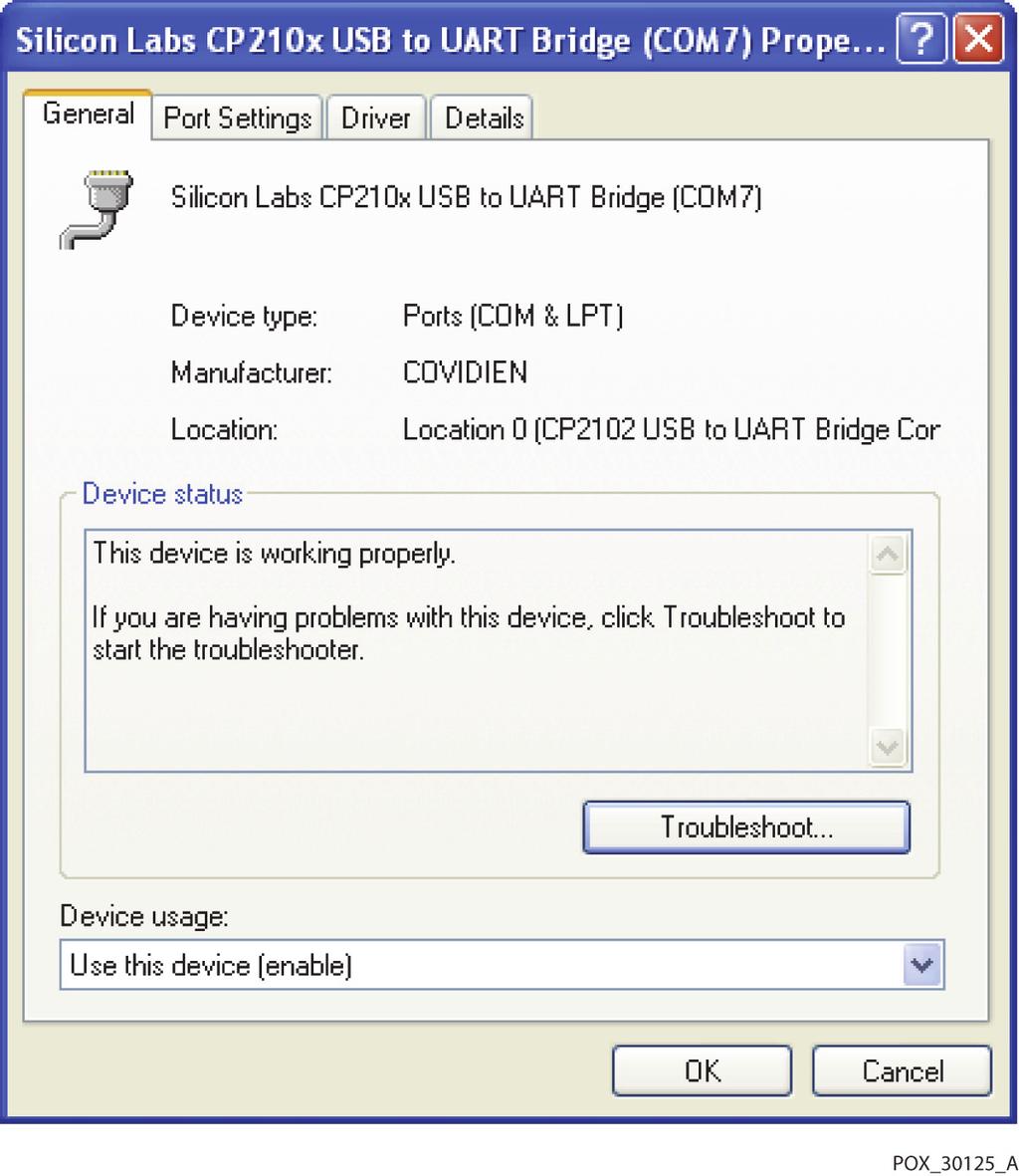 Saziņa ar ārējiem datiem 5-11. attēls. Sākotnējais USB to UART Bridge rekvizītu logs, paraugs 24. Noklikšķiniet uz cilnes Porta iestatījumi. 25.