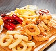 Populārākie eļļā ceptie ēdieni ir zivis, frī kartupeļi, vistas gaļas strēmelītes un siera nūjiņas.