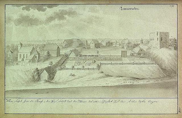 9. Attēls. Lielvārdes bruņinieku pilsdrupas un Lielvārdes muižas kungu māja 1792. gadā (Broces kolekcija). 10.Attēls. Lielvārde (Broces kolekcija, 1792). 18. gs.