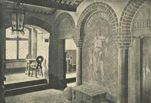 Vēsturiskie attēli liecina, ka gleznojumi bijuši arī pārējās galvenajās telpās. Kāpņu telpas sienas rotāja pēc senām gravīrām veidoti Vecrīgas attēli, kā arī Beberbeķu dzirnavu skats. Logiem E.