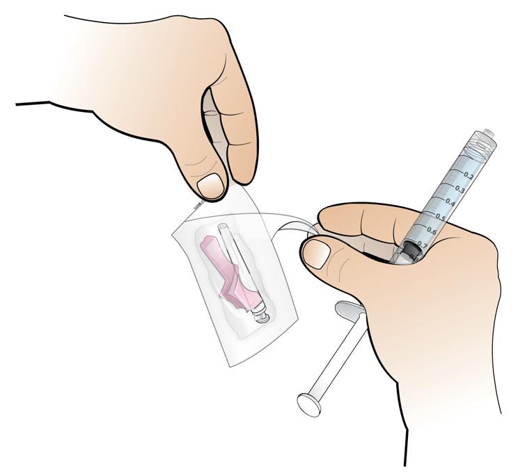 Sagatavojiet injekcijas adatu Lietojiet: ar nomērīto Nplate devu piepildīto