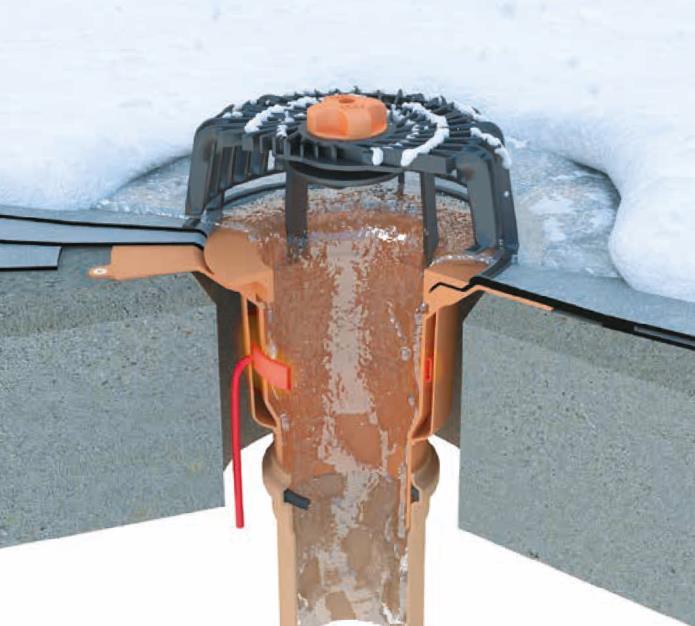 Pašregulējošās apsildāmās notekas un notekcaurules Lēzeno jumtu drenāža Pašregulējošā elektriskā noteku un notekcauruļu pārplūdes sistēmas apsilde nodrošina uzticamu ūdens drenāžu ziemas periodā.
