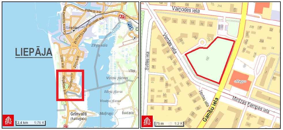 1.2. Ģenerālā plāna apraksts 1.2.1. Teritorijas apraksts Gruntsgabals atrodas Liepājā, Ganību ielā 182, Ganību un Ventas ielas krustojumā. Kadastra numurs 17000440212. Gruntsgabala platība 0,88 ha.