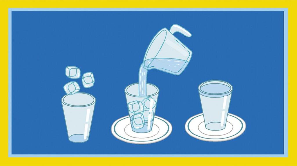 Таяние ледников Вам понадобятся: кубики льда, тарелка, стакан, вода. Поставьте стакан на тарелку в тёплое место.